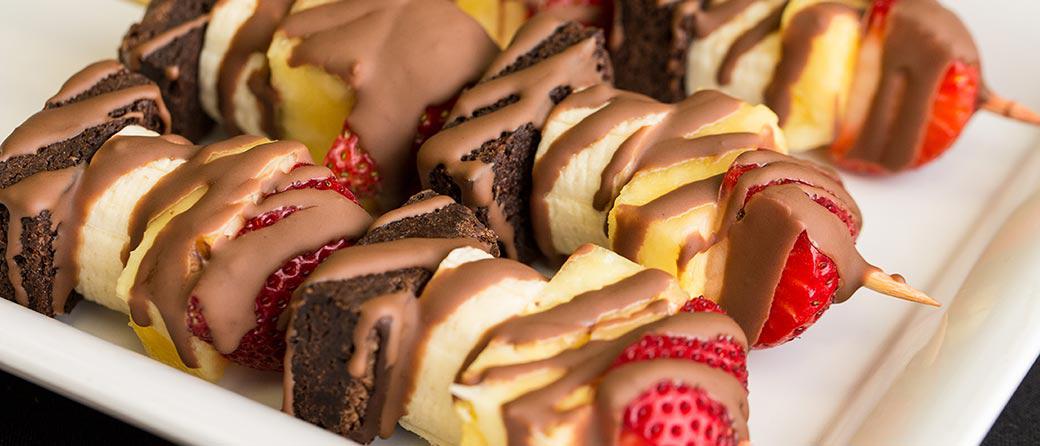 Chocolate-Drizzled Fruit & Brownie Kabobs